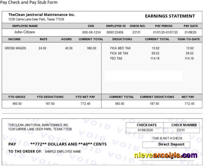 USA THE CLEAN Janitorial Mainenance Inc pay stub